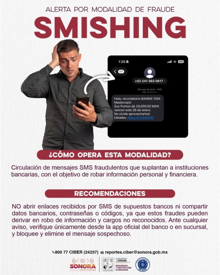 Unidad Cibernética emite alerta preventiva por mensajes SMS falsos que suplantan a bancos